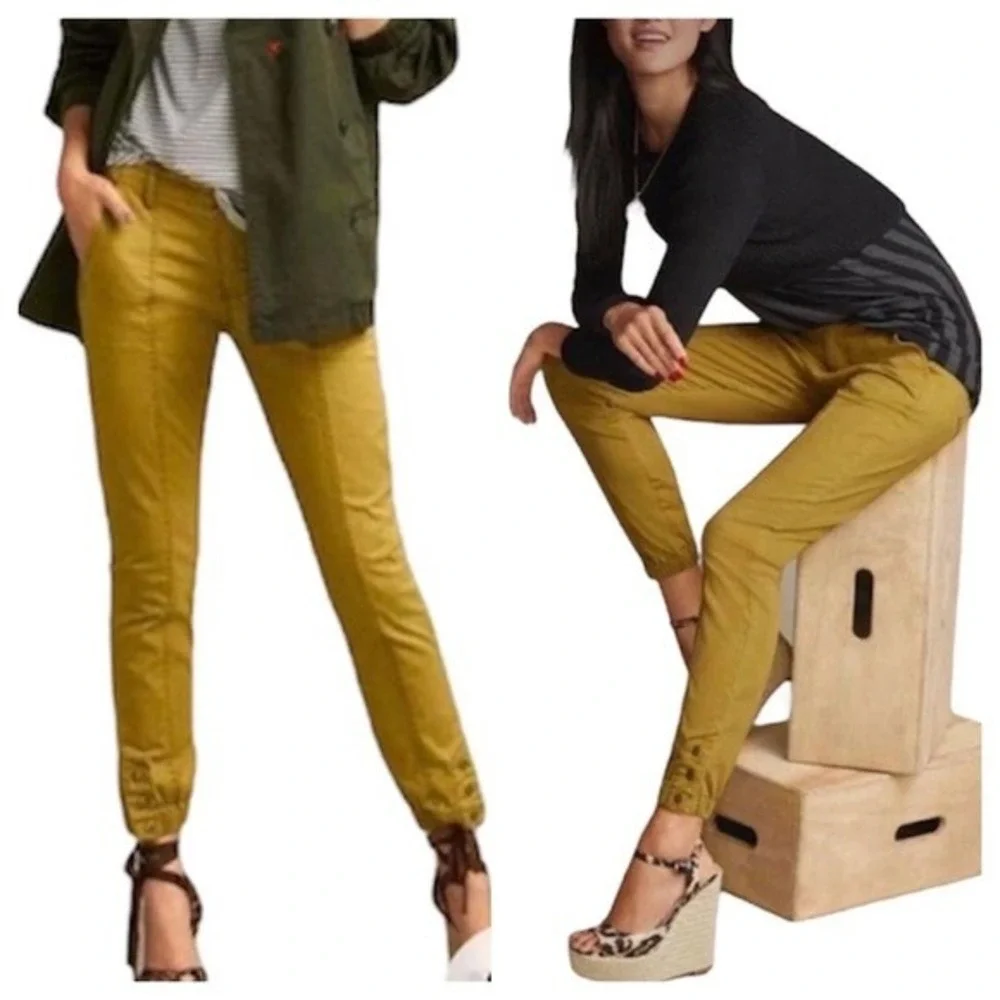 Cabi Mariner Jogger Pants‎ #5504 Mustard Yellow Slim Fit Snap Cuff Size 12